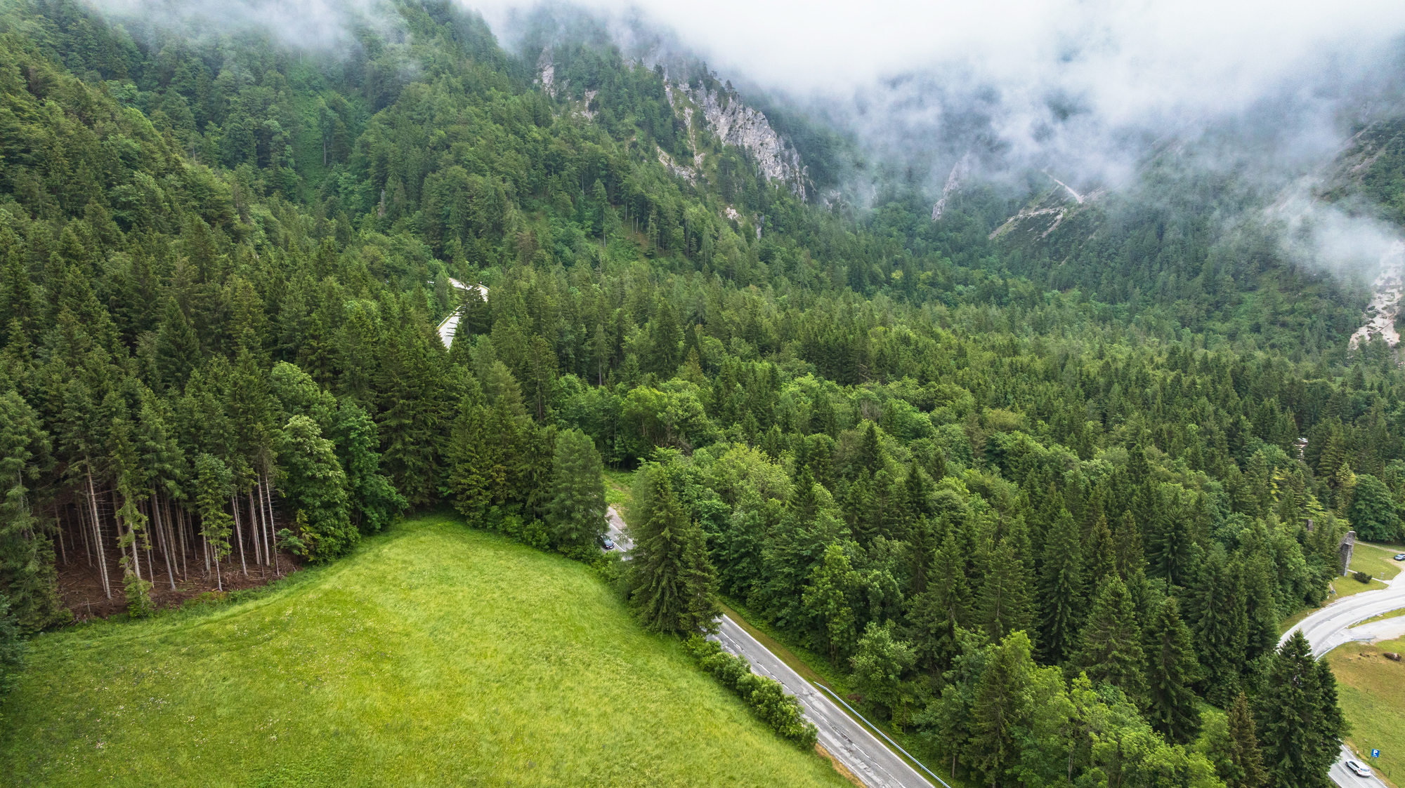 Aerial View Austrian Slovenian Border Alps Mountain Range Ridge